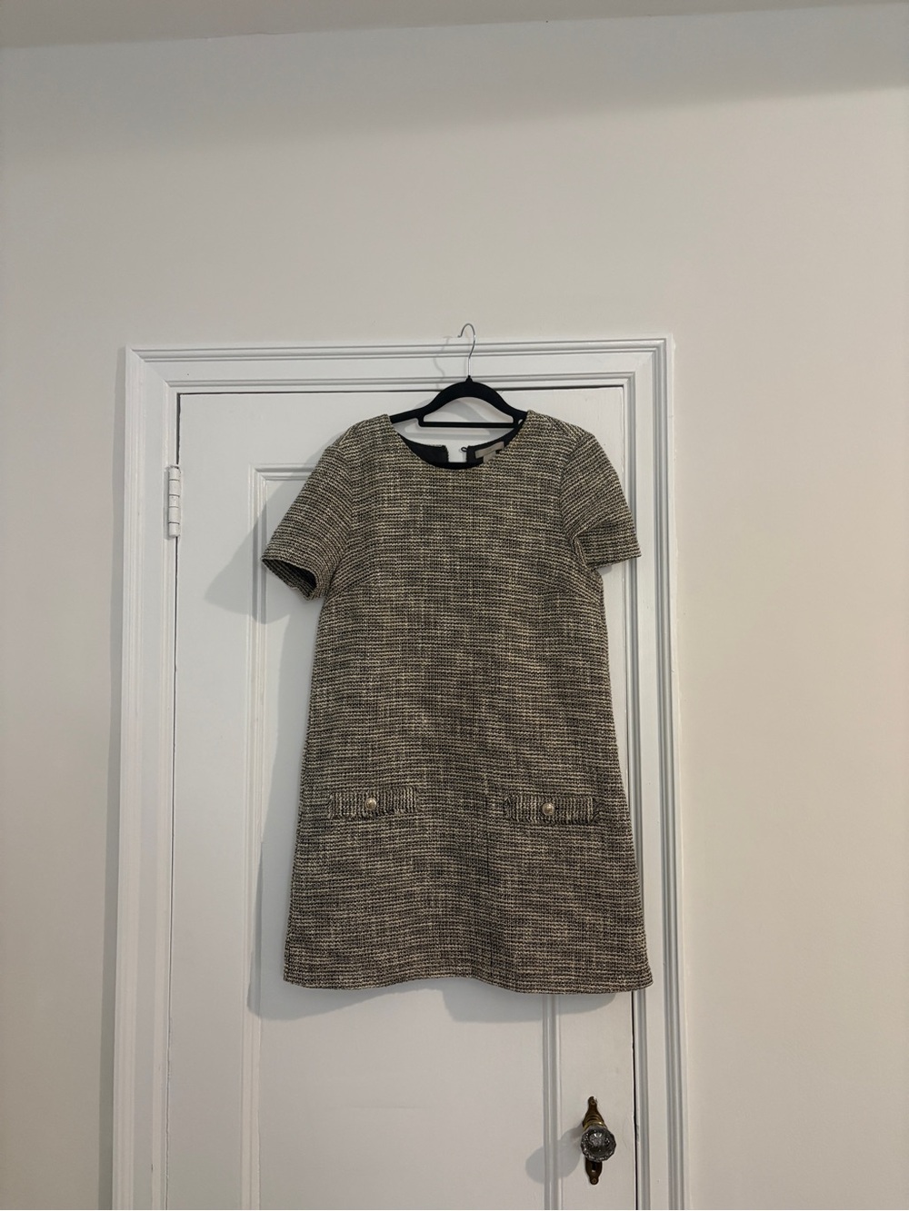 H&M Beige and Black Tweed Shift Mini Dress